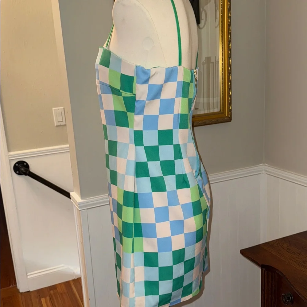 Silka Green and Blue Checkered Mini Dress. Medium. - Picture 5 of 11